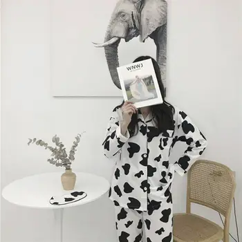Vaca de Imprimare Pijamale pentru Femei de Start Drăguț Costum Set de Pijamale de Iarnă Pijamale Femei Homewear Pijama Mujer Acasă Haine pentru Femei