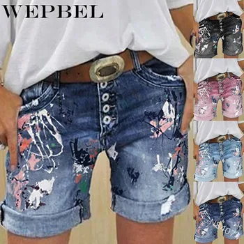 WEPBEL Denim pantaloni Scurți de Vară pentru Femei de Moda Funky, Cool, Casual, cu Găuri suflecate Tie Dye Print Jean pantaloni Scurți