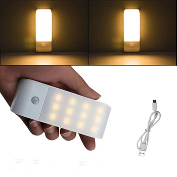 12 LED-uri USB Reîncărcabilă Bucătărie Mișcare PIR Senzor de Lumină LED-uri Dormitor Wireless Portabil Lampă de Perete Lumina de Noapte LED pentru Acasă