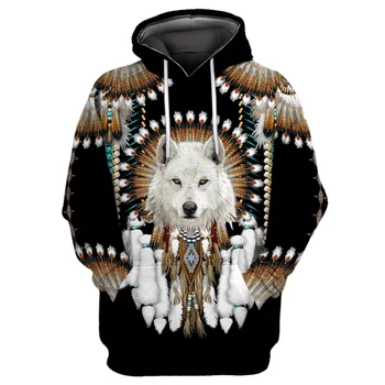 Indian nativ Wolf 3D Tipărite Hanorace barbati Moda Harajuku Hanorac Toamna Unisex Casual hoodie sudadera hombre YDA15