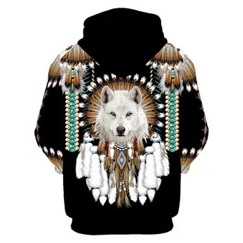 Indian nativ Wolf 3D Tipărite Hanorace barbati Moda Harajuku Hanorac Toamna Unisex Casual hoodie sudadera hombre YDA15