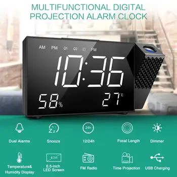 ORIA Ceas Digital LED, Radio FM, Ceas cu Alarmă Timer de Somn USB Amânare Ceasuri de Masă de Proiectie Ceas