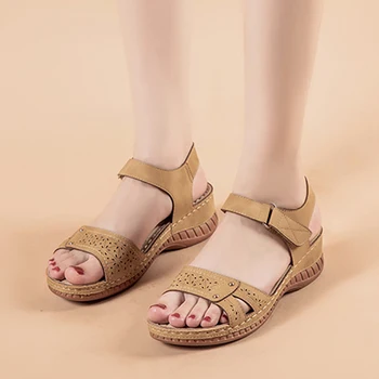 Vara Femei Retro Sandale Wedge Cârlig&bucla Doamnelor Apartamente de Cusut Platformă Feminin Open Toe Sandale Casual Plus Dimensiunea Femei Pantofi