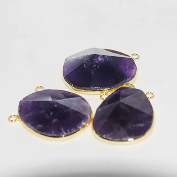 Naturale Ametist Piatra de Cristal Colier Pandantiv pentru femei 2020 Ramă de Aur Amuleta aleatoare Cuarț Violet Conector de luare de bijuterii