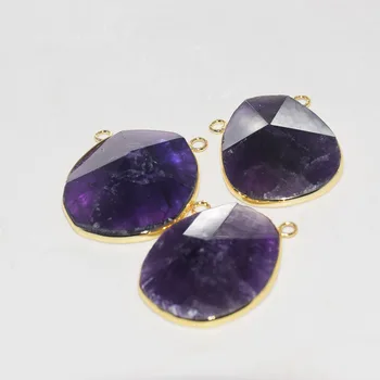 Naturale Ametist Piatra de Cristal Colier Pandantiv pentru femei 2020 Ramă de Aur Amuleta aleatoare Cuarț Violet Conector de luare de bijuterii