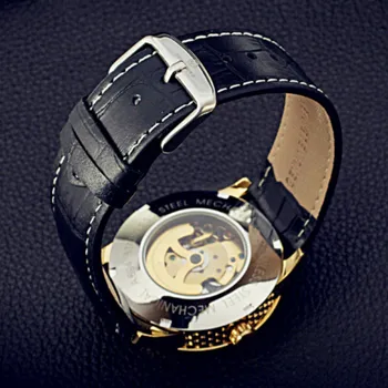 FORSINING Ceasuri Barbati Ceas Automată de Brand de Lux Schelet de sex Masculin Aur, Curea din Piele Ceas de mână Mecanice Relogio Masculino