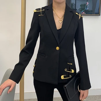 Toamna Iarna Noua Moda 2020 Pista Femei Hollow Out Ochiurilor Îmbinat Jachete Complet Maneca Butoanele de Pin Negru Blazer Îmbrăcăminte exterioară