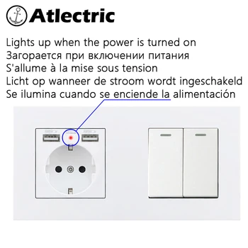 Atlectric DE UE Plug Priza Dual USB Port 1 2 3 4 Banda de Lumină Buton Comutator de Perete Soclu Dublu Electric de Sticlă de Evacuare