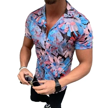Bărbați Elegant Cu Maneci Scurte Rândul Său, În Jos Guler Bluza Imprimeu Floral Butoane Tricou Barbati De Moda Scurt Casual De Vara De Flori De Plaja Barbati