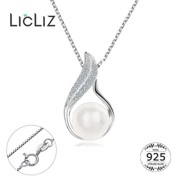 LicLiz Argint 925 Perle Naturale de Apă Picătură Pandantiv Colier pentru Femei Zircon Diamant Bijuterii Lanț de Link-ul LN0421