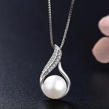 LicLiz Argint 925 Perle Naturale de Apă Picătură Pandantiv Colier pentru Femei Zircon Diamant Bijuterii Lanț de Link-ul LN0421