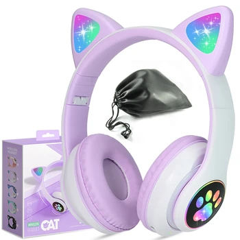 Cu cutie de vânzare cu amănuntul & Sac de Depozitare,pisica Drăguț wireless bluetooth pentru căști pentru Cadou, HIFI stereo sunet Fete de Muzică pentru Copii Casca cu Microfon