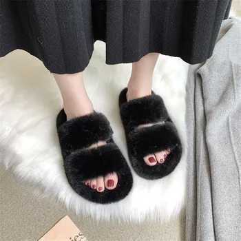 BOGAT în 2020, Noi Femeile Papuci de Blană Pufos Plat Pantofi de Iarnă Acasă Papuci de Moda Confortabil Alunecare pe Leneș Blana Groasă Diapozitive