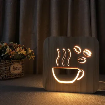 Cafenea 3D din Lemn a CONDUS Lumina de Noapte cafenea Decor Iluminat Dormitor Noptieră Decor Lamparas Acasă Lampe Luminaria Quarto Lămpi