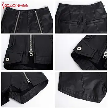 Moda Negru de Catifea-Stretch piele PU pantaloni Scurți cu talie înaltă Elasticitate Vara pentru Femeie Întinde de Metal cu Fermoar pantaloni scurți #09