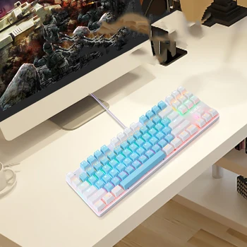 Jocuri Tastatură Mecanică 87 de taste Joc Anti-ghosting Albastru Comutator cu iluminare din spate Culoare Tastatura cu Fir Pentru pro Gamer PC Laptop