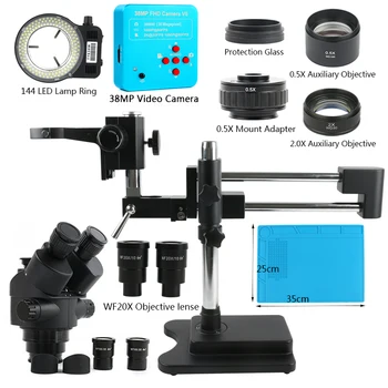 3.5 X 7X 45X 90X Dublu Boom Stand Zoom Simul Focal Microscop Stereo Trinocular+38MP Camera Microscop Industriale PCB Reparații