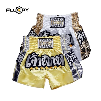 Fluory muay thai shorts pentru femei si barbati, broderie patch-uri de mma, kick box pantaloni /trunchiuri