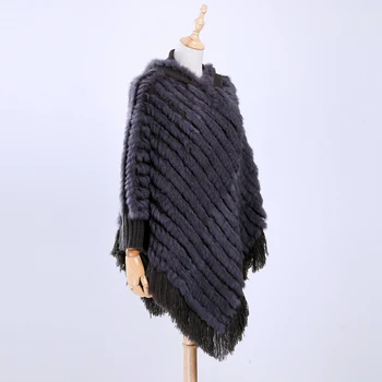 Real blana de Iepure knited Poncho tippet de vânzare la Cald Tricotate Mari Autentic de Blană cu Glugă Șal Femei Mari Cape Șal Pentru Femei Amice