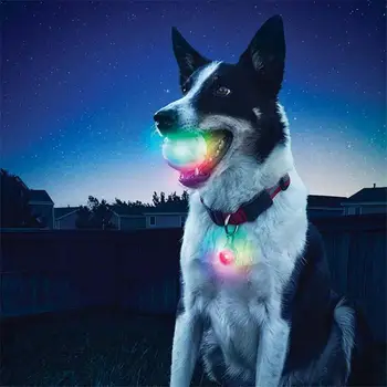 Luminos Colorat Câine Jucărie Durabil Bile Elastice De Cauciuc Gonflabil Musca - Rezistent La Câine Mestecat Minge De Formare De Câine Jucării Pentru Animale De Companie Cu Lumina