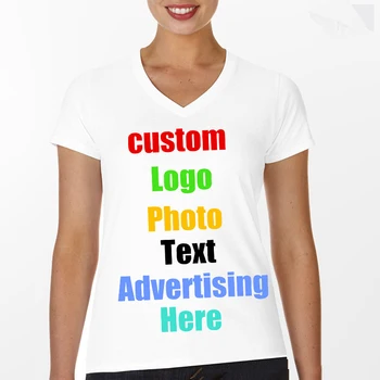 Foto personalizat Text Logo-ul de Imprimare Femei Tricou V-Neck T-Shirt Doamna Teuri Anunț de Vara Tricou DIY Personalizate 2018 Slim Topuri