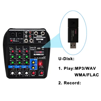 A4 Sunet de Amestecare Consolă USB Bluetooth Record Redarea pe Calculator 48V Phantom Power Întârziere Repaeat Efect 4 Canale USB Mixer Audio