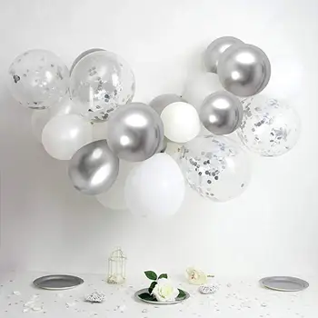50 Pachet de 12 țoli Argint Metalic Chrome Petrecere Baloane Set de Nunta de Ziua de nastere Copil de Dus Albă de Argint Confetti Baloane din Latex