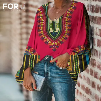 FORUDESIGNS de Mari Dimensiuni 2020 Femei Bluza si Topuri Model African Liber Casual cu Maneci Lungi Tricou V-neck Haine de sex Feminin