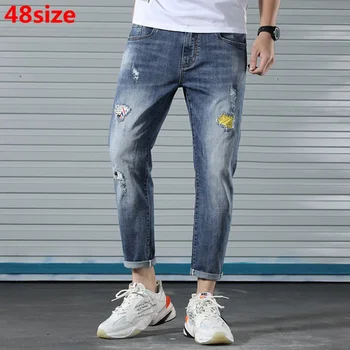 Valul de brand de jeans primavara-vara pentru bărbați de mari dimensiuni pantaloni casual, de tineret gaura subțire Glezna-Lungime pantaloni Student plus dimensiune 42 44 46 48