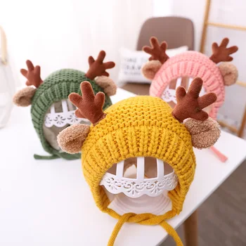 Doit 1 la 4 Ani pălărie de Iarnă pentru copil căciuli Mici coarne tricotate Copil Beanie palarie cald copii fete Earflap capace