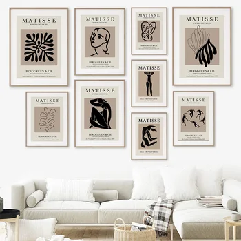 Coral Femeie Plante Abstracte Linie Arta De Perete Panza Pictura Lui Matisse Nordic Postere Si Printuri Poze De Perete Pentru Living Decorul Camerei