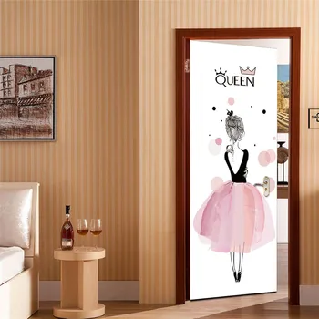 Fată Drăguță Cu Fusta Roz Ușa Poster Pentru Fete Camera De Dormit, Camera De Zi Decor Acasă Vinil Abtipild Pe Ușa Murală