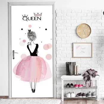 Fată Drăguță Cu Fusta Roz Ușa Poster Pentru Fete Camera De Dormit, Camera De Zi Decor Acasă Vinil Abtipild Pe Ușa Murală