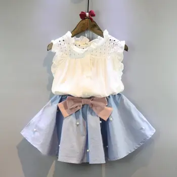 Copil Fetita Zburli Gâtului Fără Mâneci Cămașă Bluză Topuri+Bowknot Fusta Tutu Dress