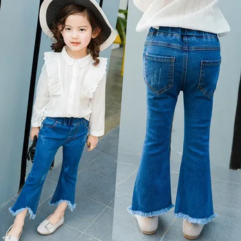 Copilul Blugi De Moda Fată Albastru Ciucure Corn Cowboy Pantaloni Casual Copii Porțiune Nouă De Pantaloni Din Denim 3-10 Ani Copii Pantaloni Evazati