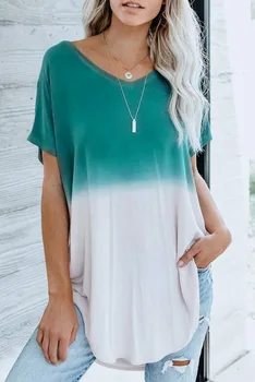 Vară nouă femei V-neck T-shirt Gradient de imprimare cu mâneci scurte vrac femei plus dimensiune t-shirt de sus S-3XL