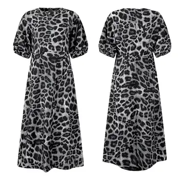 Partid Rochie de Femei Sundress Vară Epocă Puff Sleeve Leopard Imprimate Rochie de la Jumătatea Vițel VONDA Plus Dimensiunea rochie de vară Casual Vestidos