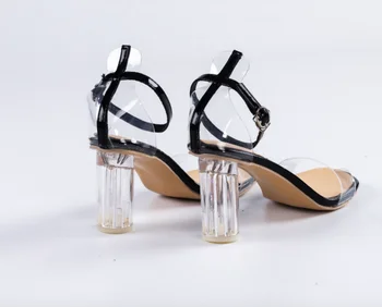 ShowMyHot Femei Glezna Curea Sandale cu Toc Înalt Fată Toc Pătrat Deget de la picior Deschis Doamnelor Sandale de Vară de Moda Piele sandale