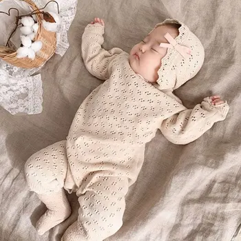 2020 Toamna Iarna Baby Knit Romper pentru Copilul Fete Sfințit Pulover Costum Complet Maneca Onesie Capac copil Copil Îmbrăcăminte Set