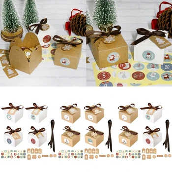 24 Seturi de Crăciun 1-24 Advent Calendar de Hârtie Kraft Cutie de Bomboane cu Etichete Autocolante Panglică Cadou de Depozitare Decor