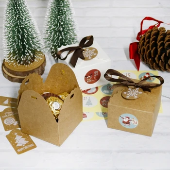24 Seturi de Crăciun 1-24 Advent Calendar de Hârtie Kraft Cutie de Bomboane cu Etichete Autocolante Panglică Cadou de Depozitare Decor