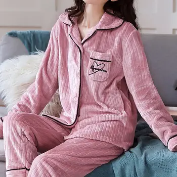 De Vânzare la cald 2020 Noi de Iarna pentru Femei Seturi de Pijamale Coral Catifea Moale de Moda de sex Feminin Două Piese Maneca + Pantaloni de Noapte, Pijamale