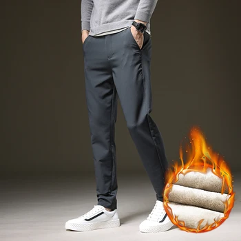 2020 Iarna Noi Fleece Pantaloni Lungi Barbati Business Casual Pantaloni De Moda De Bumbac Slim Fit Omul De Brand De Înaltă Calitate Mens Pantaloni 28-40
