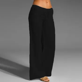 2020 Noua Moda Femei Pantaloni Casual Culoare Solidă Lenjerie de pat din Bumbac Elastic Talie Pantaloni Lungi Pantaloni Largi Picior femme pantalon