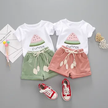 Fierbinte de vară costum roz de copil baby girl haine Pepene verde Scrisoare de Imprimare Topuri + pantaloni Scurți, Costume Seturi одежда для новорожденных t5