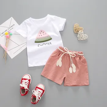 Fierbinte de vară costum roz de copil baby girl haine Pepene verde Scrisoare de Imprimare Topuri + pantaloni Scurți, Costume Seturi одежда для новорожденных t5