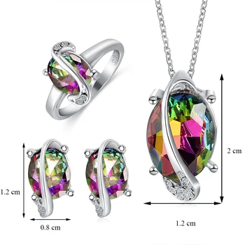 Cristal colorat Seturi de Bijuterii de Moda pentru Femei Geometrică Colier Pandantiv Stud Cercei Cristal Inel 3Pcs/Seturi