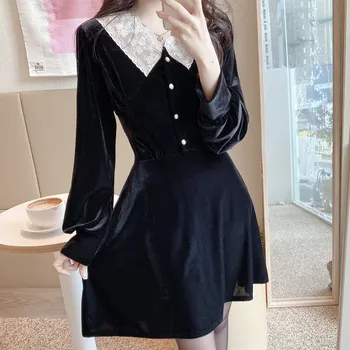 2020 Elegante Rochii Negre Din Dantela Alba Femei Coreea Stil Design Temperament Lady Slim O Linie De Petrecere Drăguț Little Black Dress 12021