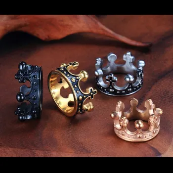 Patru culori men 's punk tendință de moda din oțel inoxidabil inel retro coroana de oțel de titan inele