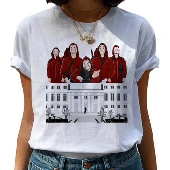 De sex feminin Maycaur Casa din Hârtie T-shirt Bani Jaf Femei Amuzant Tee Topuri Casual Tricou La Casa De Papel Haine tricouri